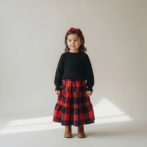Skirt Flannel Girl 2/3 Maxi Buffalo Plaid Red Ruffle Tier Mom‎ and Pop's Kids
